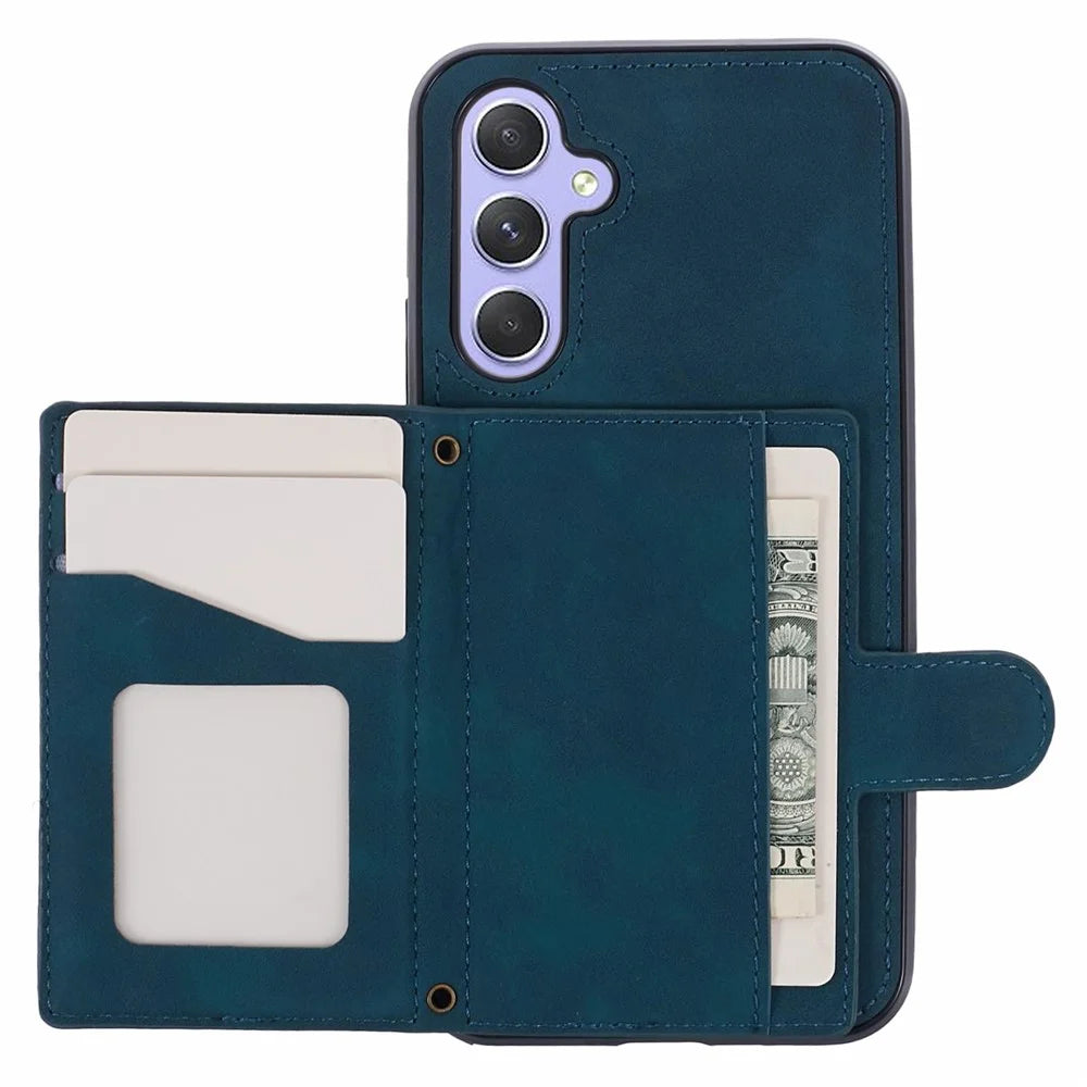 For Samsung Galaxy A25 5G (Global) (161.0 x 76.5 x 8.3mm) Cell Phone Case PU Leather+TPU Card Holder Back Cover with Long Strap - Green - 2