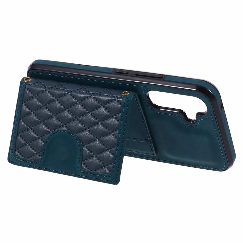 For Samsung Galaxy A25 5G (Global) (161.0 x 76.5 x 8.3mm) Cell Phone Case PU Leather+TPU Card Holder Back Cover with Long Strap - Green - 3