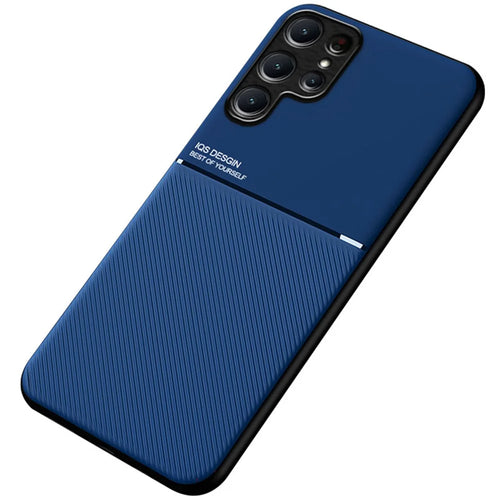 For Samsung Galaxy S24 Ultra Cell Phone Case PU+TPU+PC Cover with Magnetic Holder Metal Sheet - Blue - 1