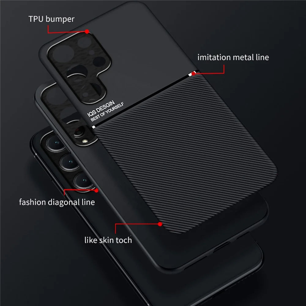 For Samsung Galaxy S24 Ultra Cell Phone Case PU+TPU+PC Cover with Magnetic Holder Metal Sheet - Blue - 3