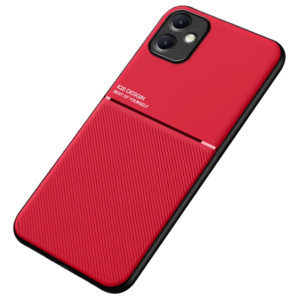 PU+TPU+PC Phone Cover for Samsung Galaxy A05 4G Case with Magnetic Holder Metal Sheet - Red - 1