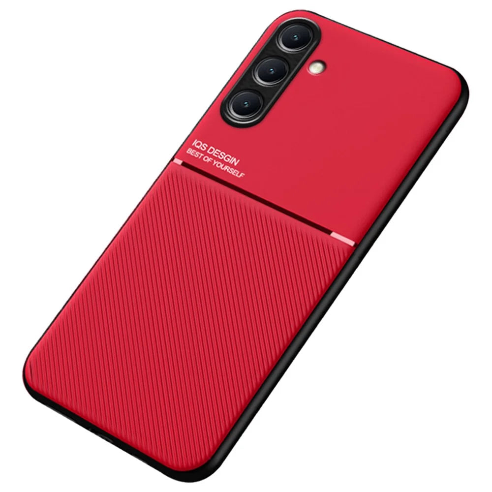 For Samsung Galaxy S24+ Case PU+TPU+PC Back Cover with Magnetic Holder Metal Sheet - Red - 1