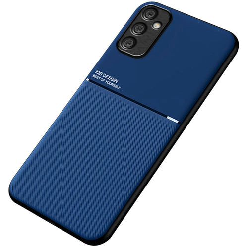For Samsung Galaxy A05s 4G Case Lines Imprinted Cover with Magnetic Holder Metal Sheet - Blue - 1