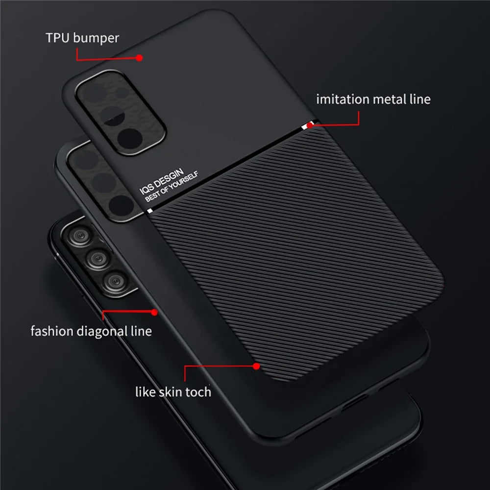 For Samsung Galaxy A05s 4G Case Lines Imprinted Cover with Magnetic Holder Metal Sheet - Blue - 3