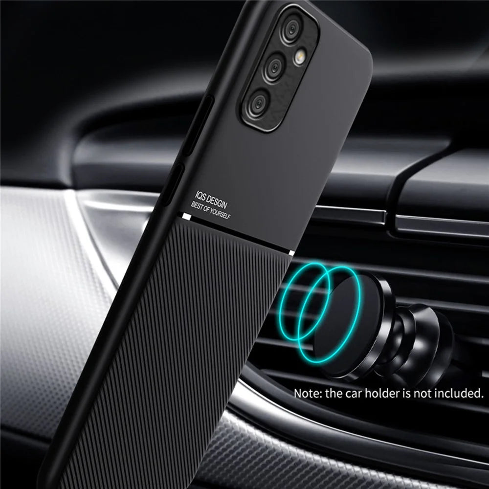 For Samsung Galaxy A05s 4G Case Lines Imprinted Cover with Magnetic Holder Metal Sheet - Blue - 4