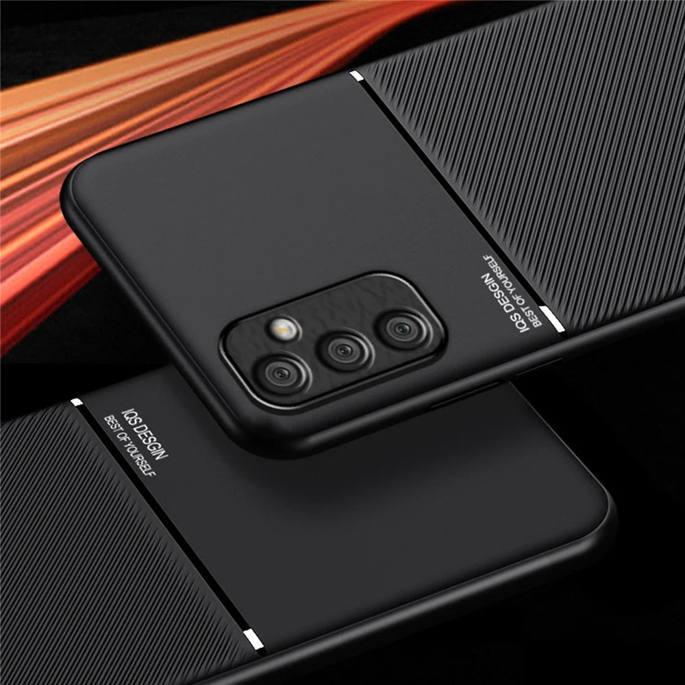 For Samsung Galaxy A05s 4G Case Lines Imprinted Cover with Magnetic Holder Metal Sheet - Blue - 5