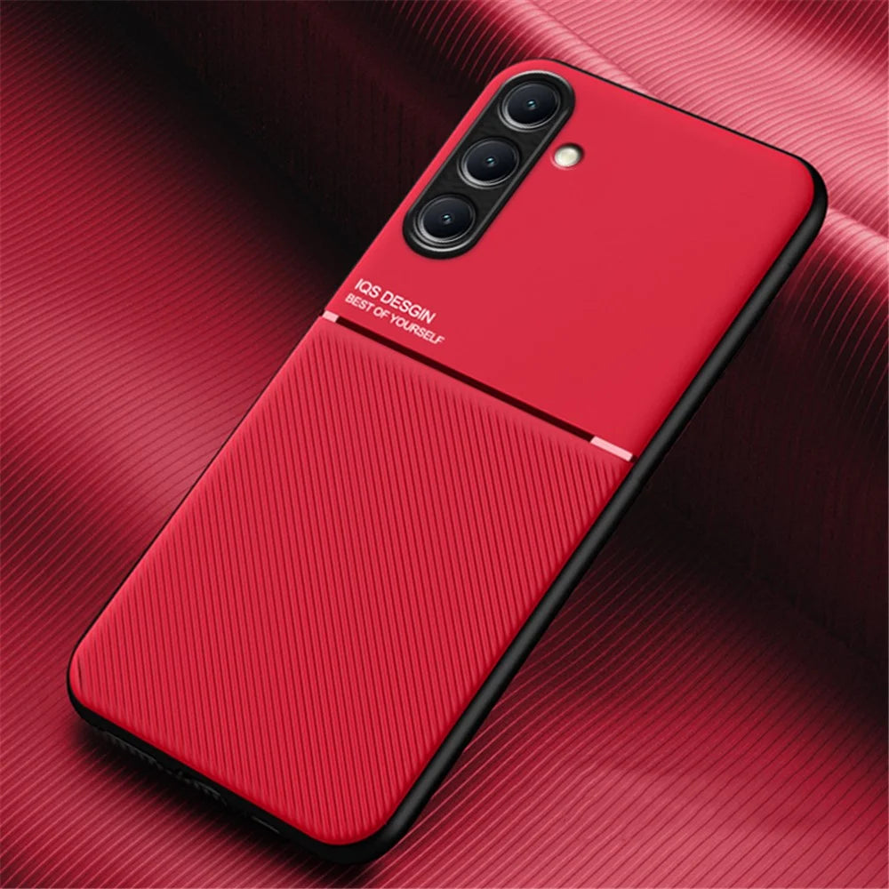 For Samsung Galaxy S24 Cover PU+TPU+PC Phone Case with Magnetic Holder Metal Sheet - Red - 2