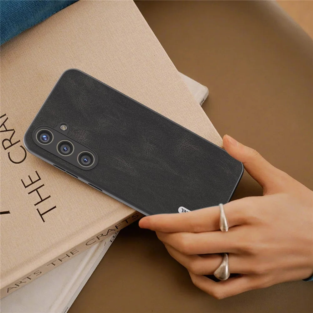 ABEEL For Samsung Galaxy S24+ Case Vintage Style PU Leather Coated PC Phone Cover - Black - 5