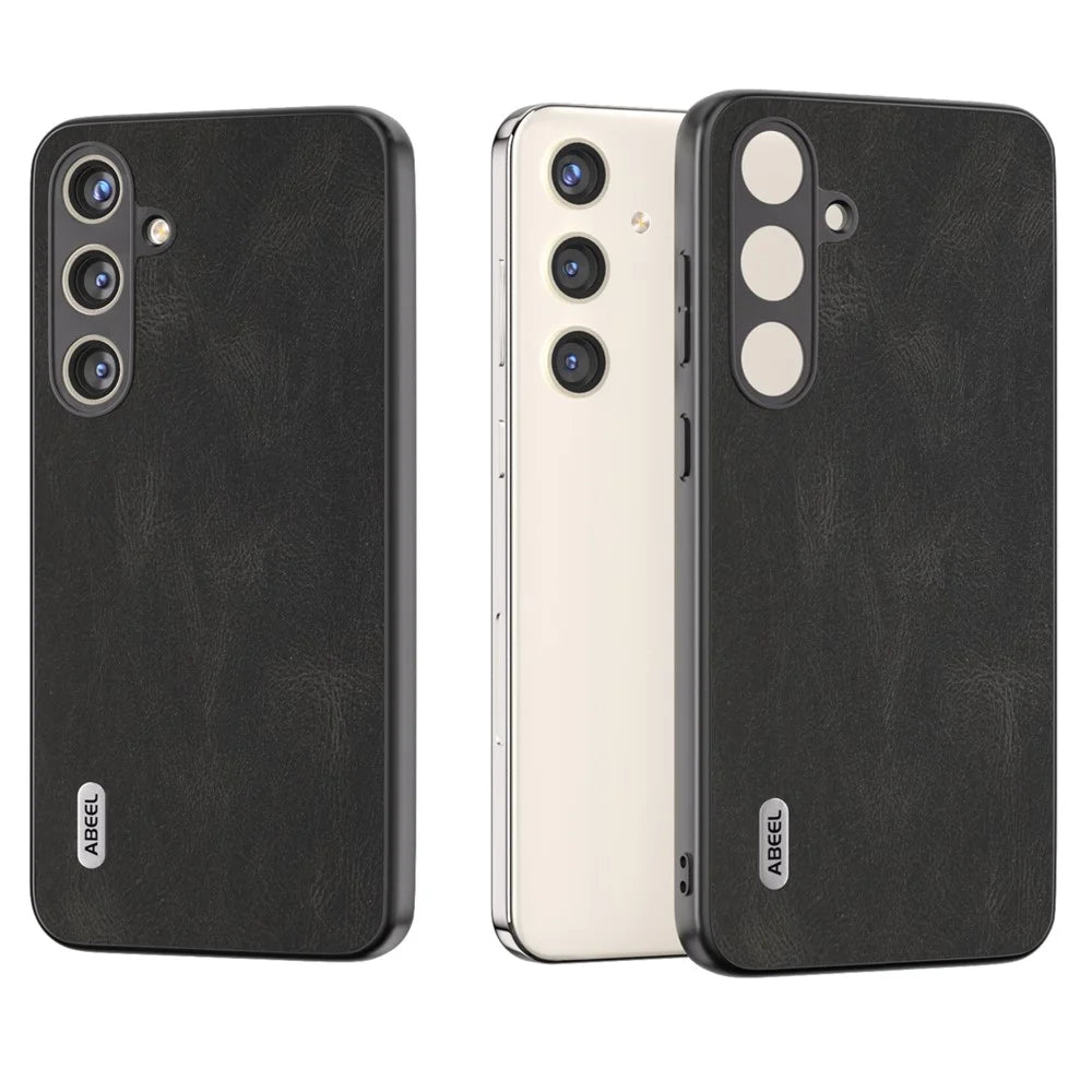 ABEEL For Samsung Galaxy S24+ Case Vintage Style PU Leather Coated PC Phone Cover - Black - 6