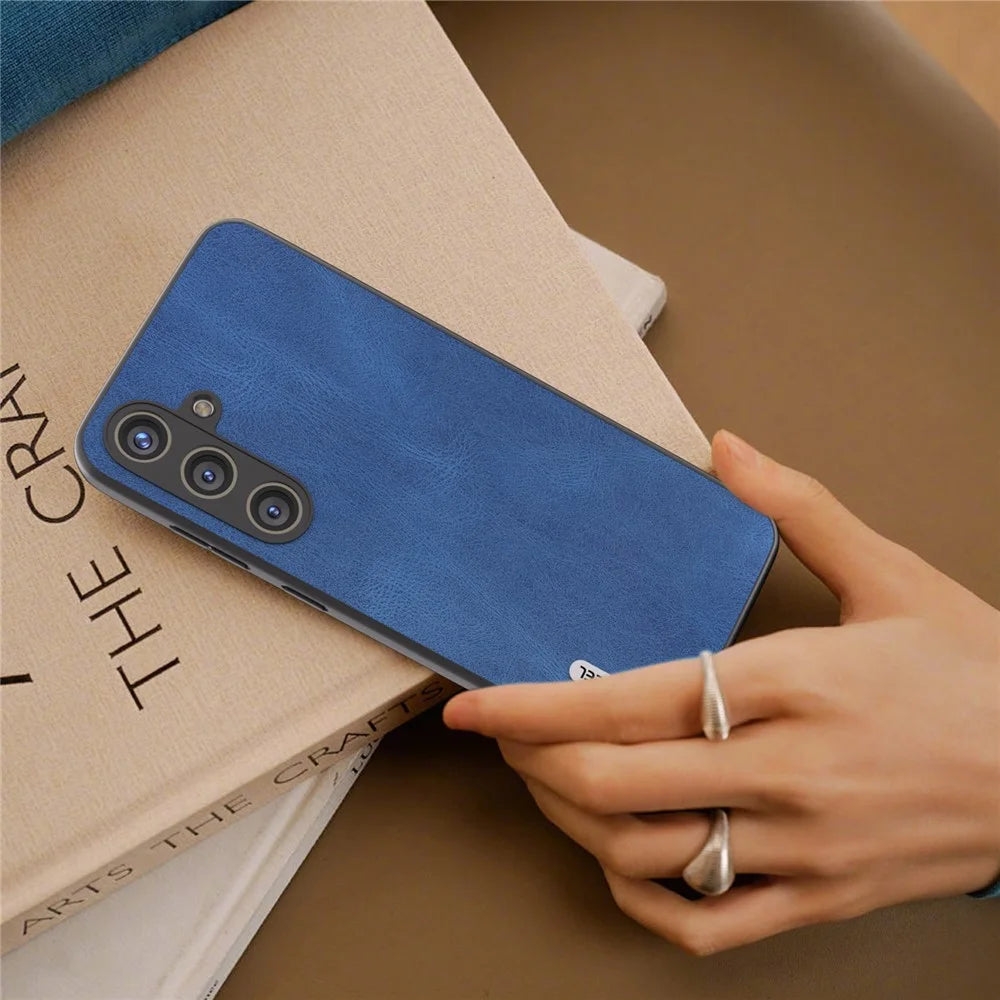 ABEEL For Samsung Galaxy S24 Case Shockproof PU Leather+PC Retro Phone Guard Cover - Blue - 5