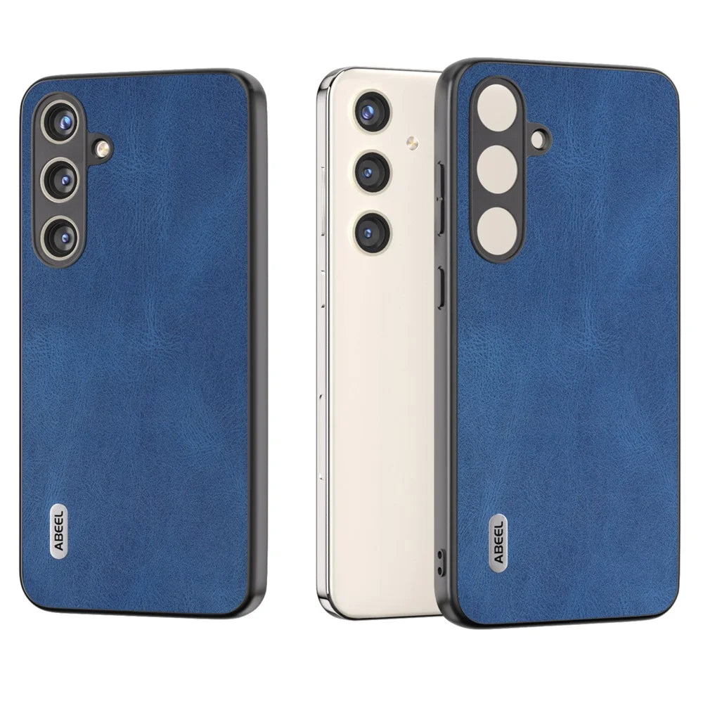 ABEEL For Samsung Galaxy S24 Case Shockproof PU Leather+PC Retro Phone Guard Cover - Blue - 6