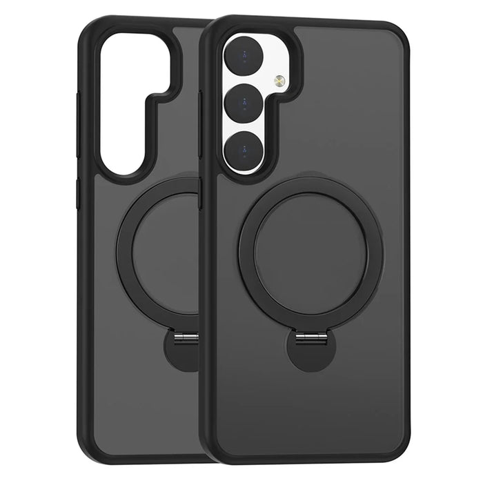 For Samsung Galaxy S24 Magnetic Phone Case 360 Degree Rotation Ring Kickstand - Black - 1