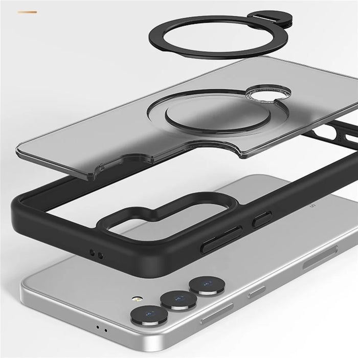 For Samsung Galaxy S24 Magnetic Phone Case 360 Degree Rotation Ring Kickstand - Black - 2