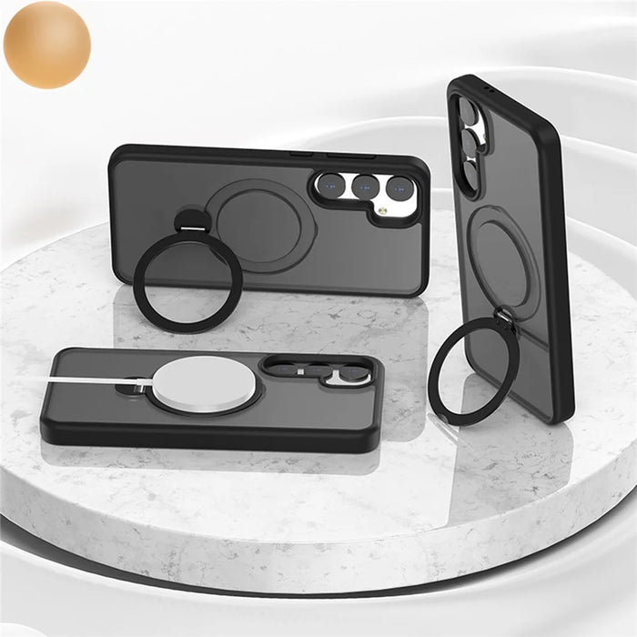 For Samsung Galaxy S24 Magnetic Phone Case 360 Degree Rotation Ring Kickstand - Black - 4
