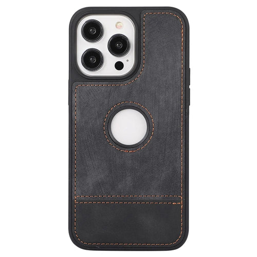For iPhone 15 Pro Max Case Drop-resistant PU Leather Coated TPU Logo View Mobile Phone Shell - Black - 1