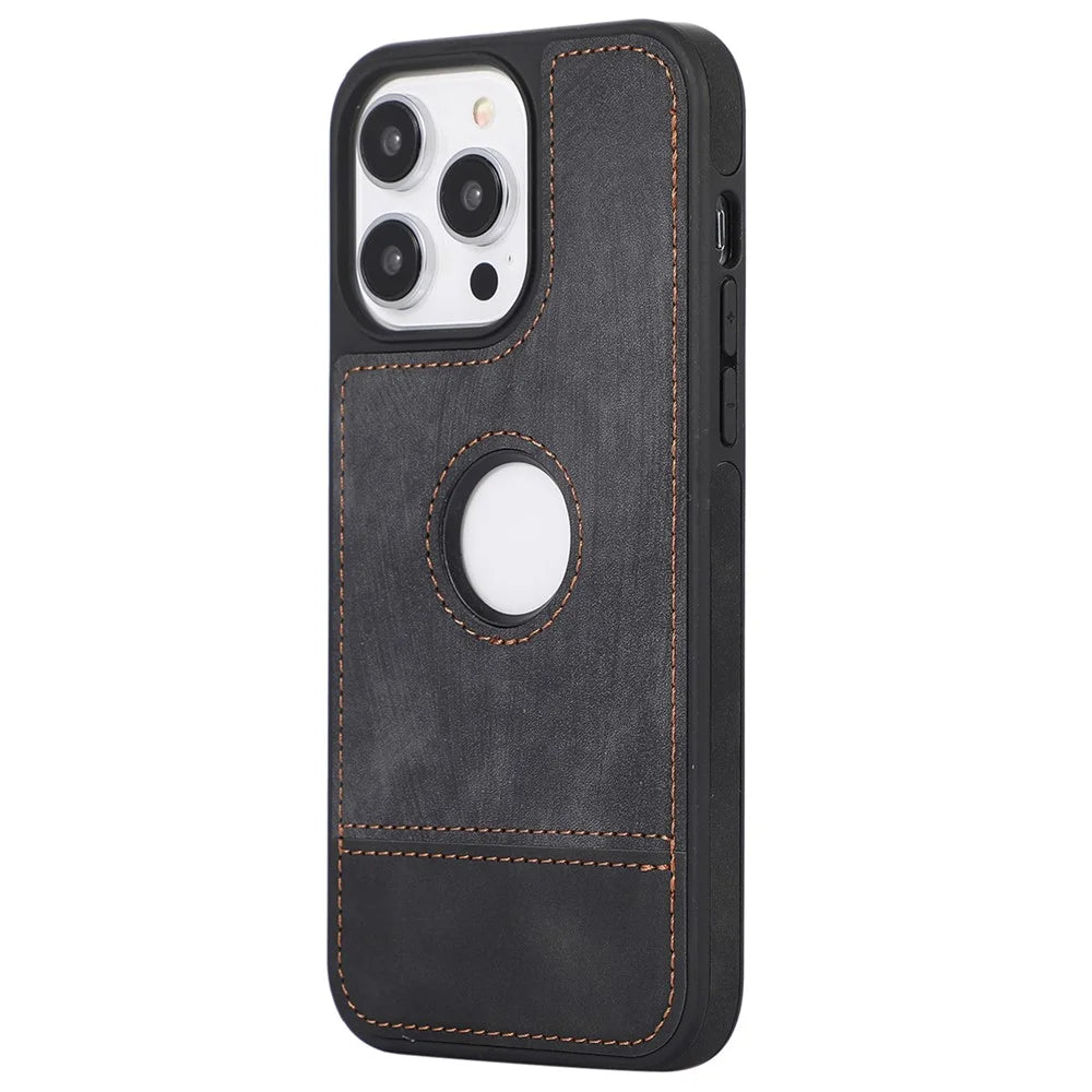 For iPhone 15 Pro Max Case Drop-resistant PU Leather Coated TPU Logo View Mobile Phone Shell - Black - 2
