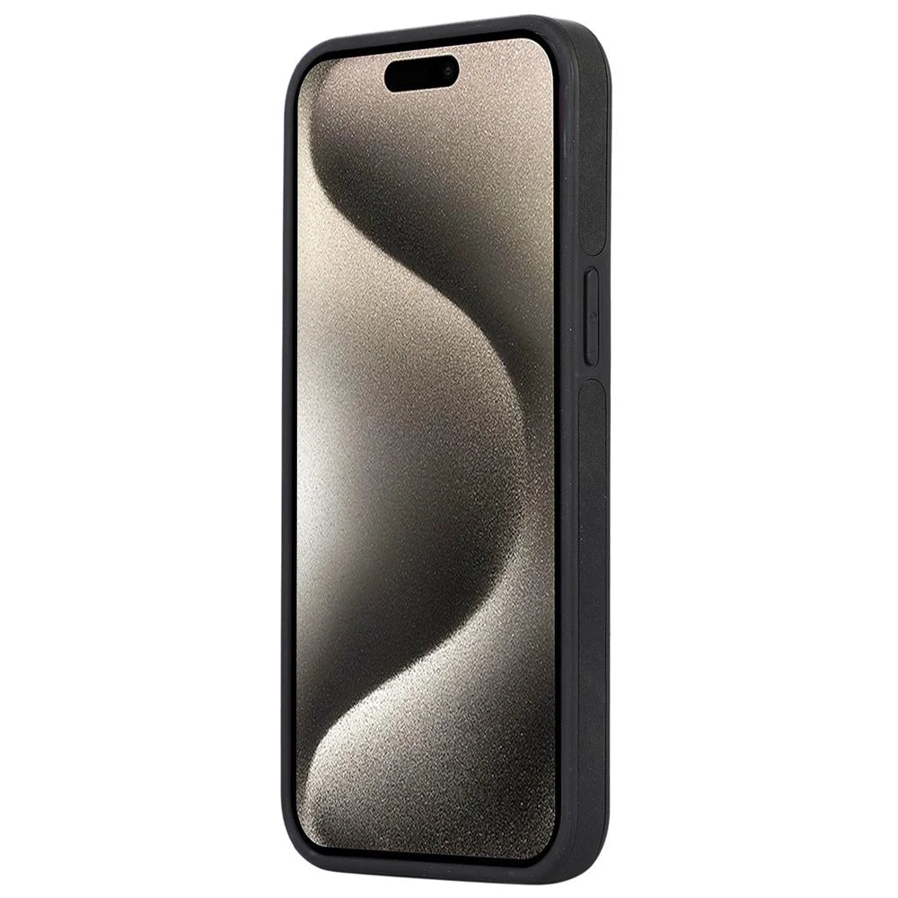 For iPhone 15 Pro Max Case Drop-resistant PU Leather Coated TPU Logo View Mobile Phone Shell - Black - 3