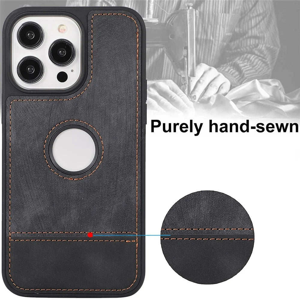 For iPhone 15 Pro Max Case Drop-resistant PU Leather Coated TPU Logo View Mobile Phone Shell - Black - 5