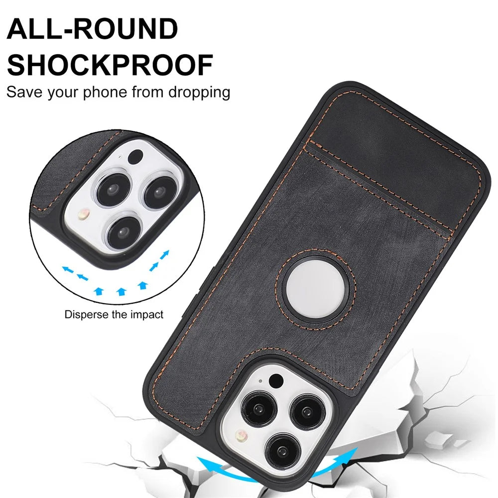 For iPhone 15 Pro Max Case Drop-resistant PU Leather Coated TPU Logo View Mobile Phone Shell - Black - 6