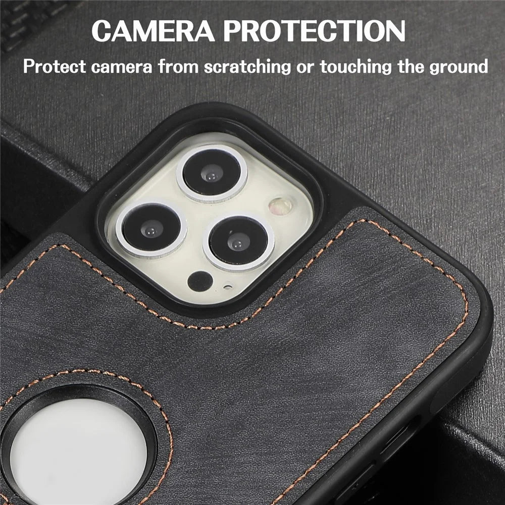 For iPhone 15 Pro Max Case Drop-resistant PU Leather Coated TPU Logo View Mobile Phone Shell - Black - 7