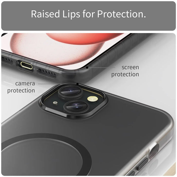 For iPhone 15 Plus / 14 Plus Magnetic Case Translucent Matte Anti-Fingerprint Phone Cover - Black - 5