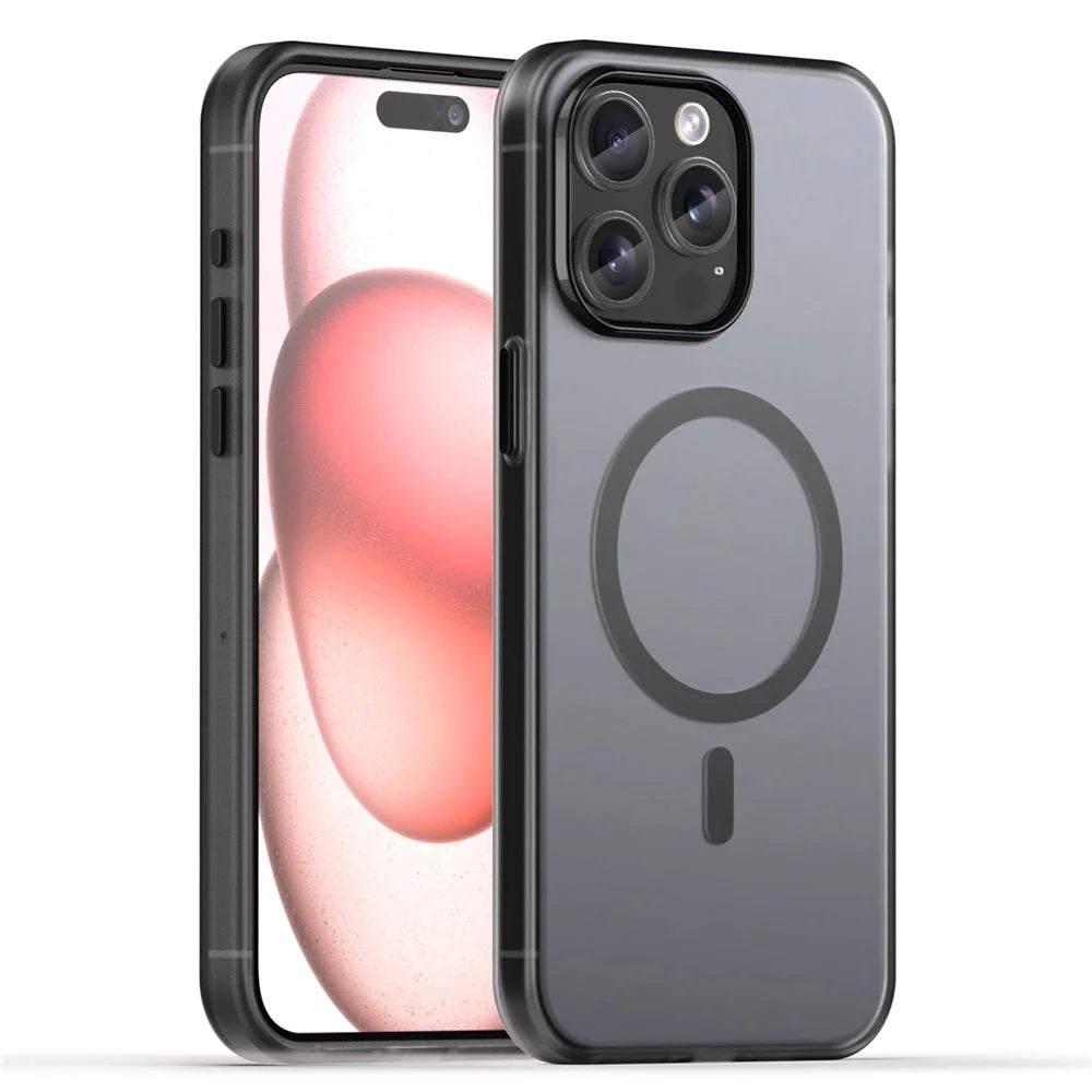 For iPhone 15 Pro Max Translucent Case Magnetic Phone Cover Compatible with MagSafe - Black - 1