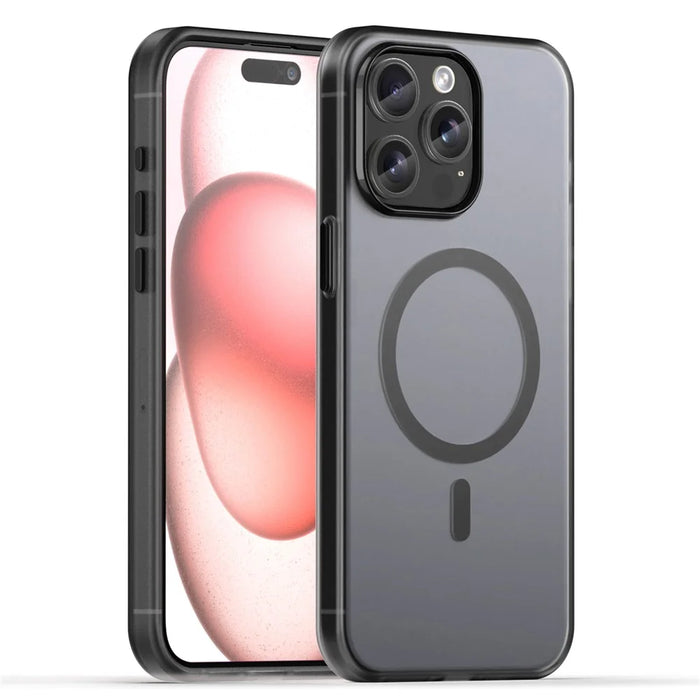 For iPhone 15 Pro Max Translucent Case Magnetic Phone Cover Compatible with MagSafe - Black - 1