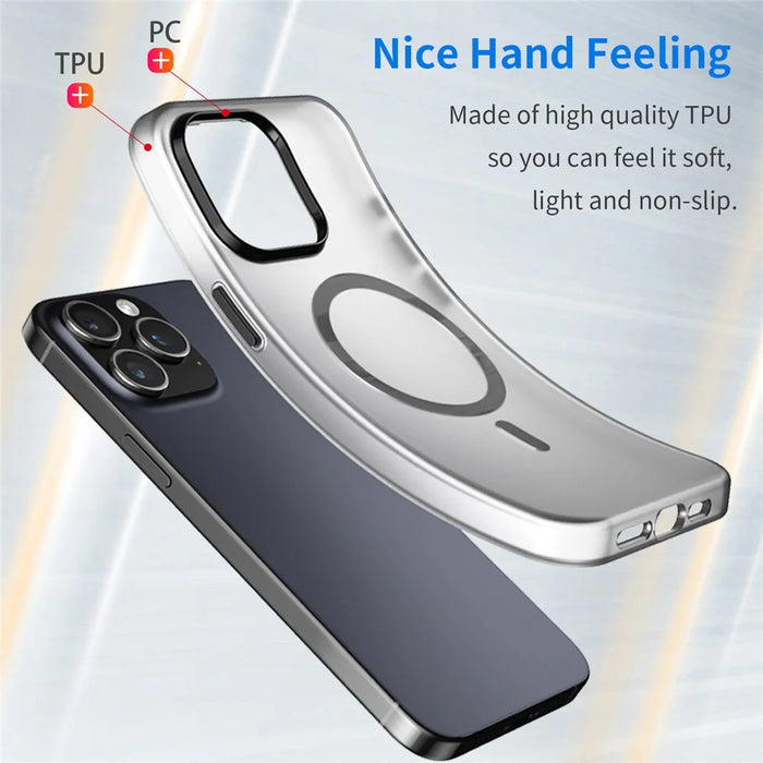 For iPhone 15 Pro Max Translucent Case Magnetic Phone Cover Compatible with MagSafe - Black - 3