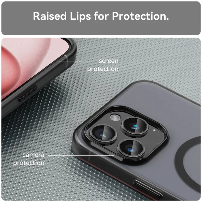For iPhone 15 Pro Max Translucent Case Magnetic Phone Cover Compatible with MagSafe - Black - 5