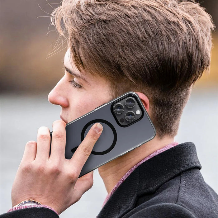For iPhone 15 Pro Max Translucent Case Magnetic Phone Cover Compatible with MagSafe - Black - 6