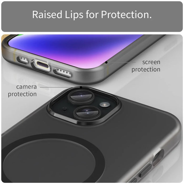 For iPhone 14 Translucent Phone Case Matte Design Compatible with MagSafe Wireless Charging - Black - 5
