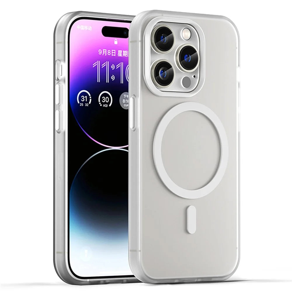 For iPhone 14 Pro Translucent Matte Phone Case TPU + PC Anti-Scratch Cover - White - 1