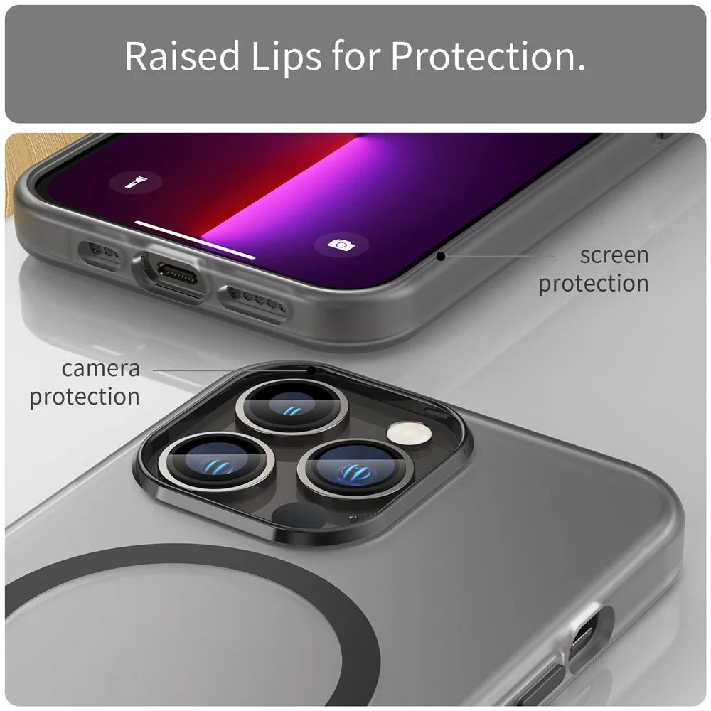 For iPhone 13 Pro Translucent Matte Back Cover Magnetic Phone Case - Black - 5