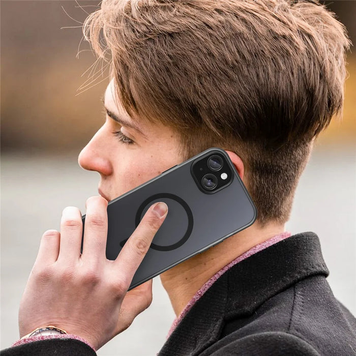 For iPhone 15 Magnetic Case Matte Phone Cover Anti-Fingerprint Anti-Scratch - Black - 6