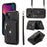 For iPhone 13 6.1 inch Cell Phone Case PU Leather+TPU Card Bag Drop-proof Cover with 2 Straps - Black - 1
