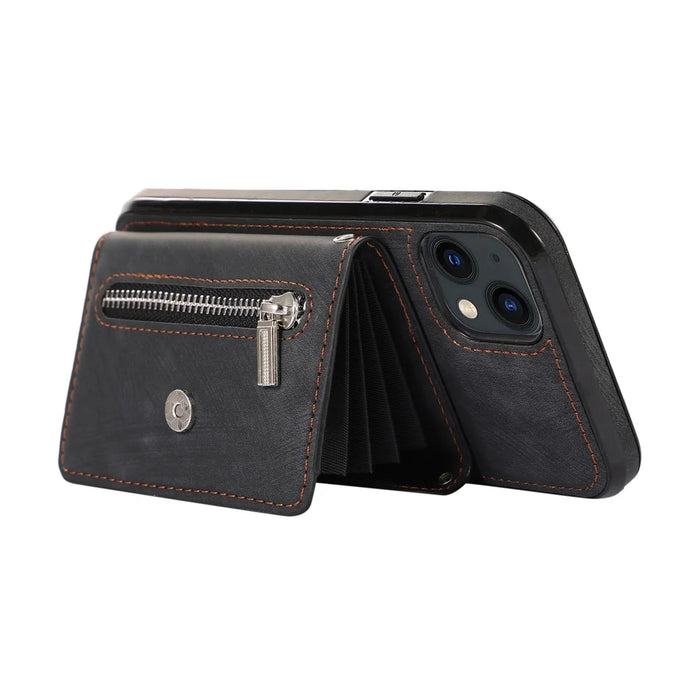 For iPhone 13 6.1 inch Cell Phone Case PU Leather+TPU Card Bag Drop-proof Cover with 2 Straps - Black - 3