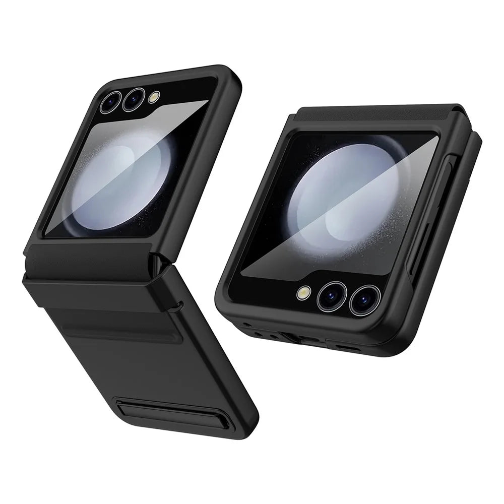 For Samsung Galaxy Z Flip5 5G Kickstand PC Phone Case Retractable Hinge Rear Screen Film - Black - 1
