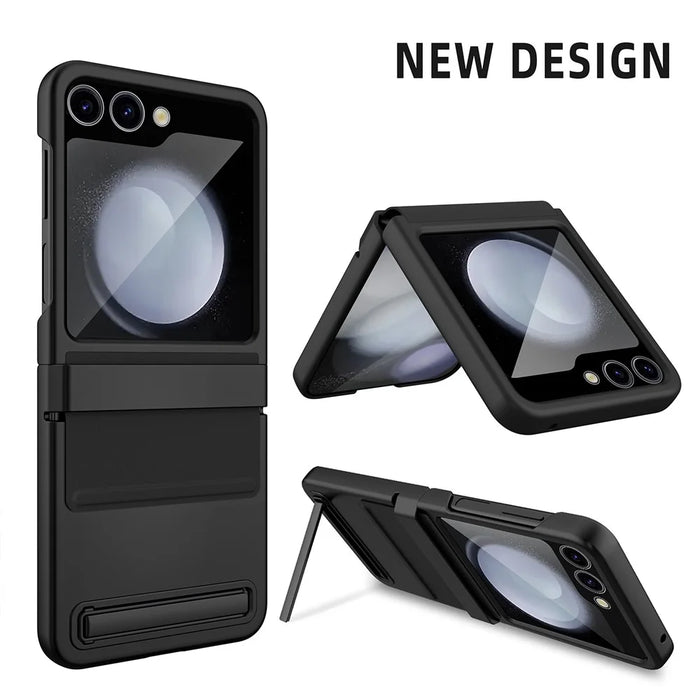For Samsung Galaxy Z Flip5 5G Kickstand PC Phone Case Retractable Hinge Rear Screen Film - Black - 2