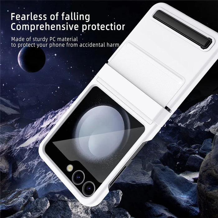 For Samsung Galaxy Z Flip5 5G Kickstand PC Phone Case Retractable Hinge Rear Screen Film - Black - 6