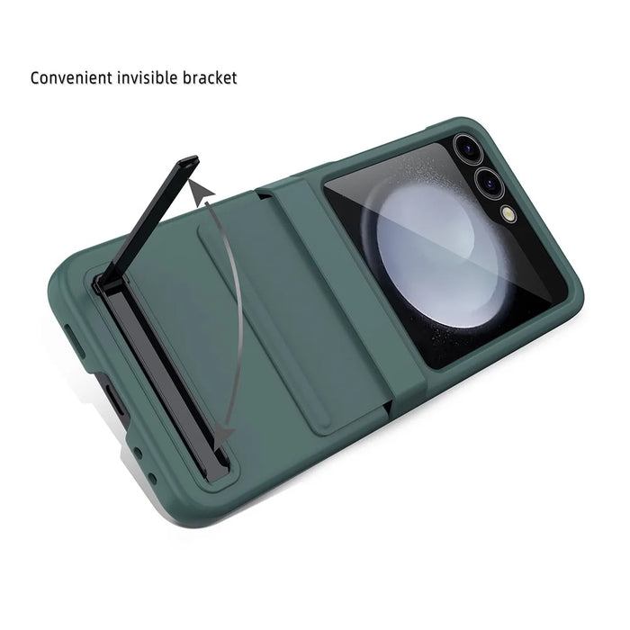 For Samsung Galaxy Z Flip5 5G Kickstand PC Phone Case Retractable Hinge Rear Screen Film - Black - 7