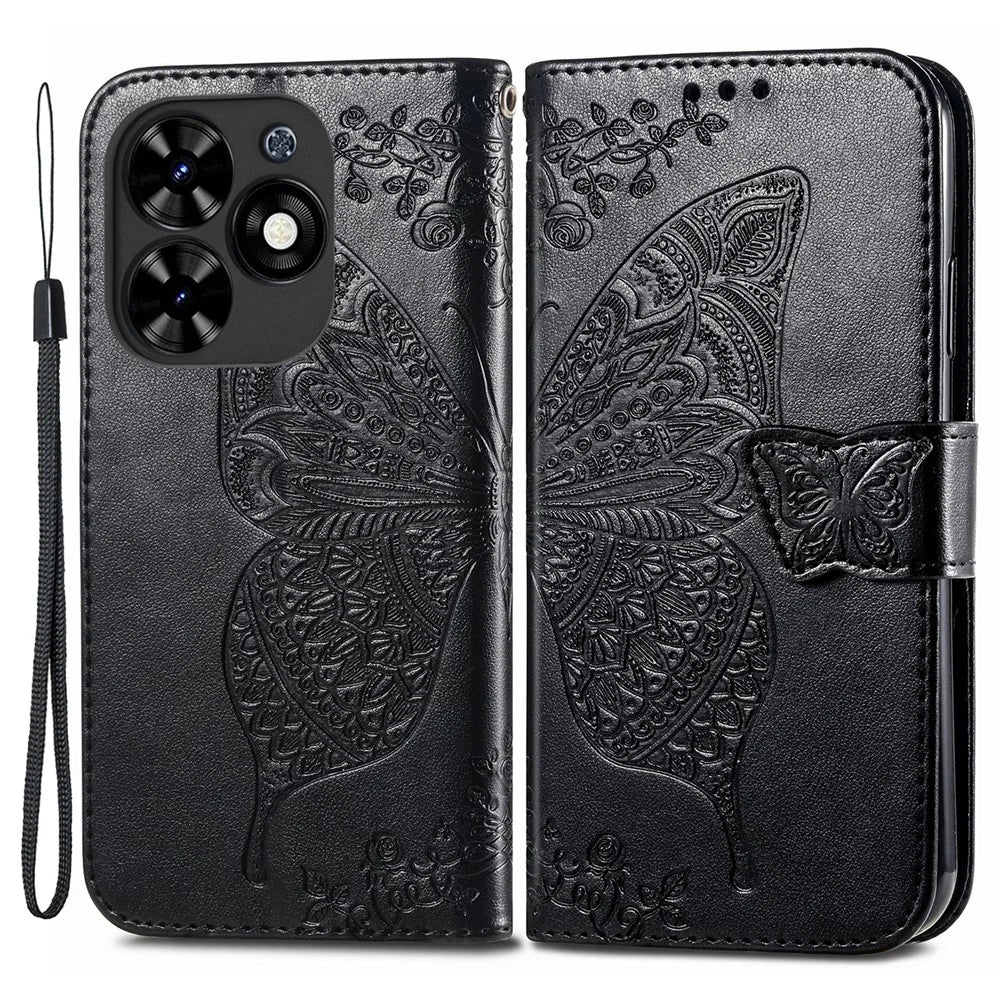 For TECNO Spark Go 2024 4G Case Imprinted PU Leather Flip Phone Cover - Black - 1