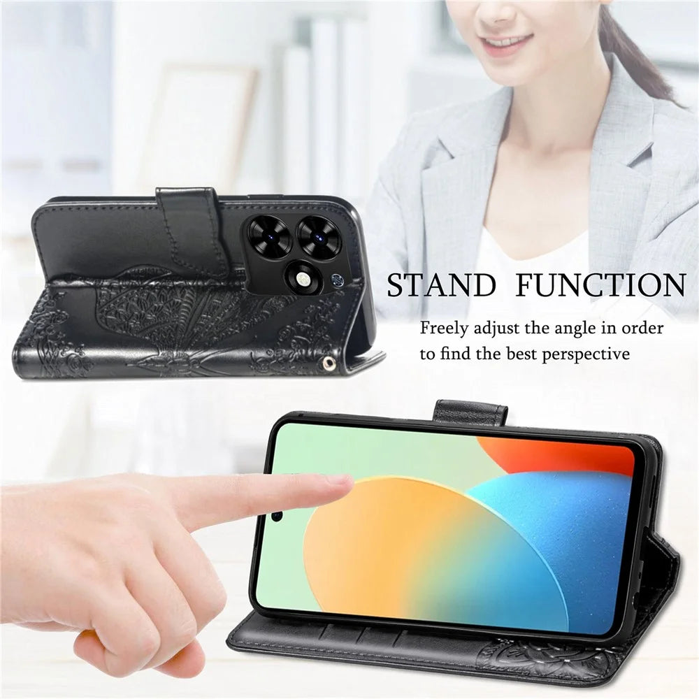 For TECNO Spark Go 2024 4G Case Imprinted PU Leather Flip Phone Cover - Black - 4