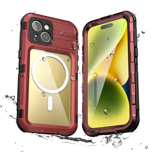 SHELLBOX M Series Metal IP68 Diving Case for iPhone 15 Waterproof Case Compatible with MagSafe - Red - 1