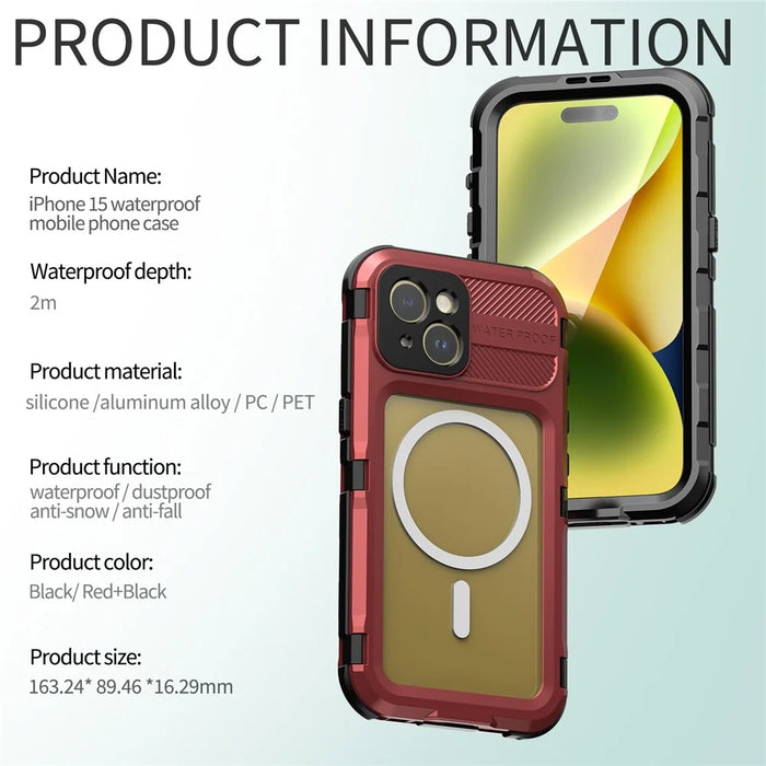 SHELLBOX M Series Metal IP68 Diving Case for iPhone 15 Waterproof Case Compatible with MagSafe - Red - 3