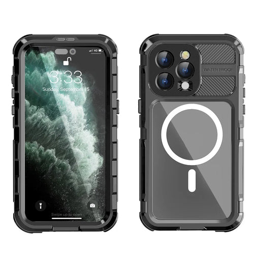 SHELLBOX M Series for iPhone 15 Pro Waterproof Case Compatible with MagSafe Aluminum Alloy IP68 Diving Case - Black - 1