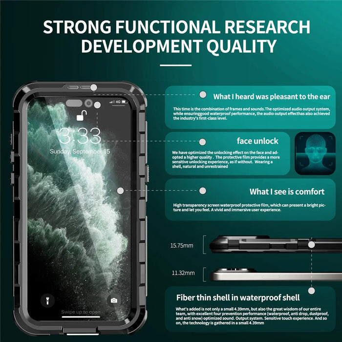 SHELLBOX M Series for iPhone 15 Pro Waterproof Case Compatible with MagSafe Aluminum Alloy IP68 Diving Case - Black - 4