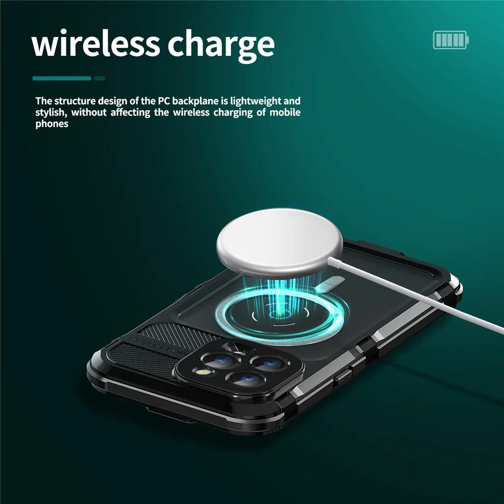 SHELLBOX M Series for iPhone 15 Pro Waterproof Case Compatible with MagSafe Aluminum Alloy IP68 Diving Case - Black - 6