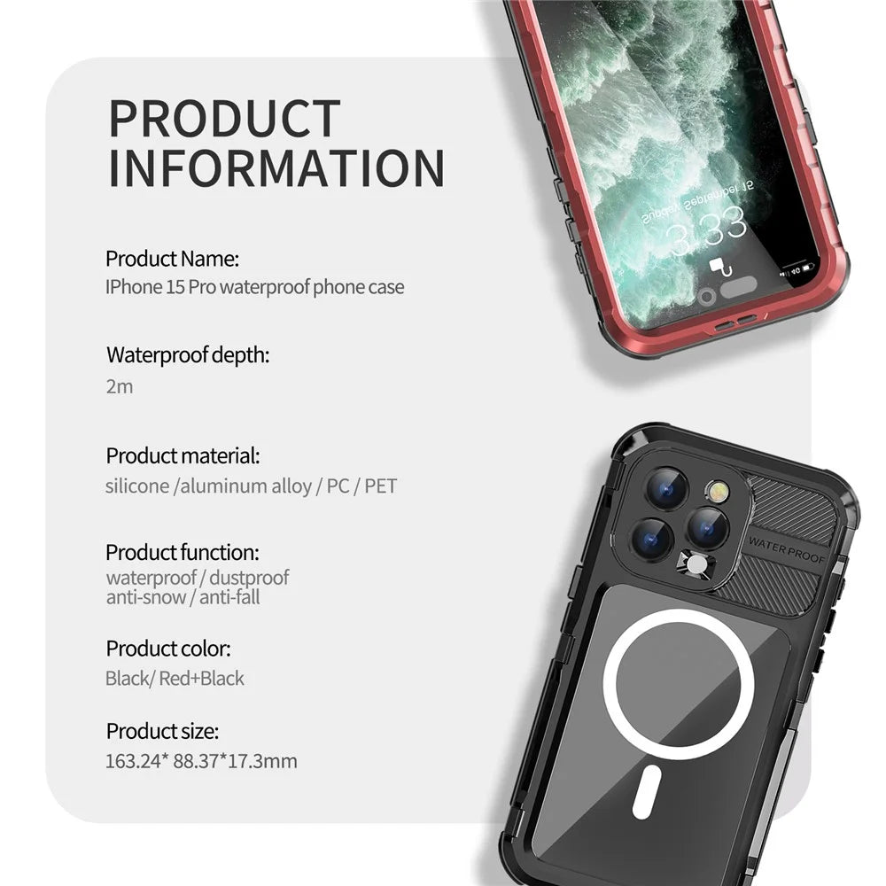 SHELLBOX M Series for iPhone 15 Pro Waterproof Case Compatible with MagSafe Aluminum Alloy IP68 Diving Case - Black - 7