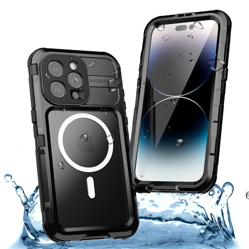 SHELLBOX M Series IP68 Waterproof Case for iPhone 15 Pro Max Case Metal Diving Phone Case Compatible with MagSafe - Black - 1