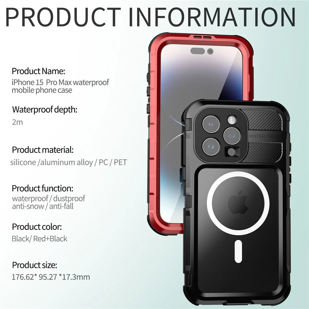 SHELLBOX M Series IP68 Waterproof Case for iPhone 15 Pro Max Case Metal Diving Phone Case Compatible with MagSafe - Black - 3